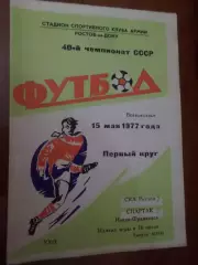 программа СКА Ростов-на-Дону - Спартак Ивано-Франковск 1977 г