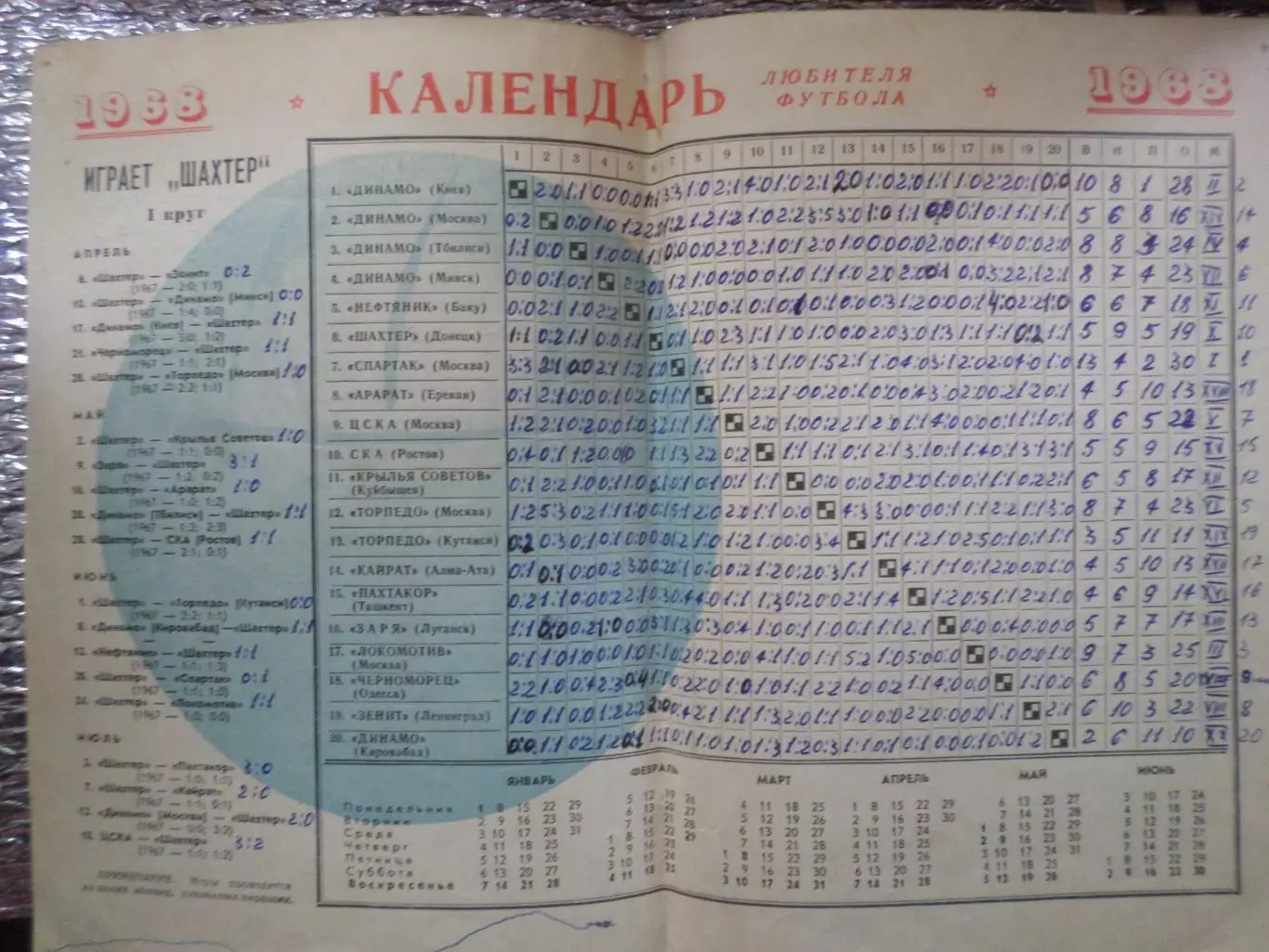 программа-календарь игр 1968 г Шахтер Донецк