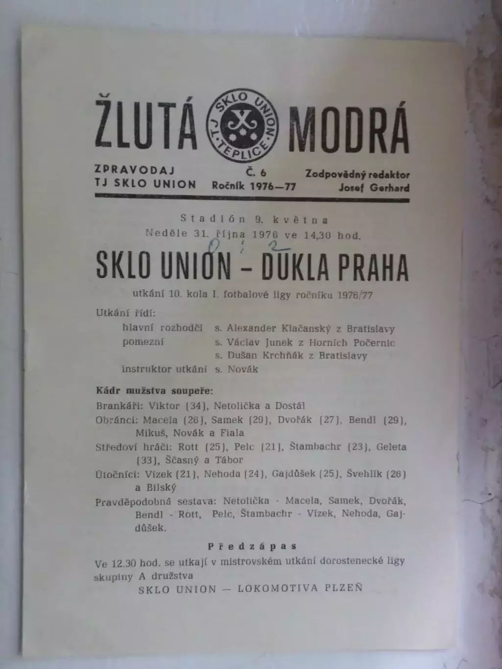 программа Скло Юнион Теплице - Дукла Прага 1976-1977 г Чехословакия ЧССР