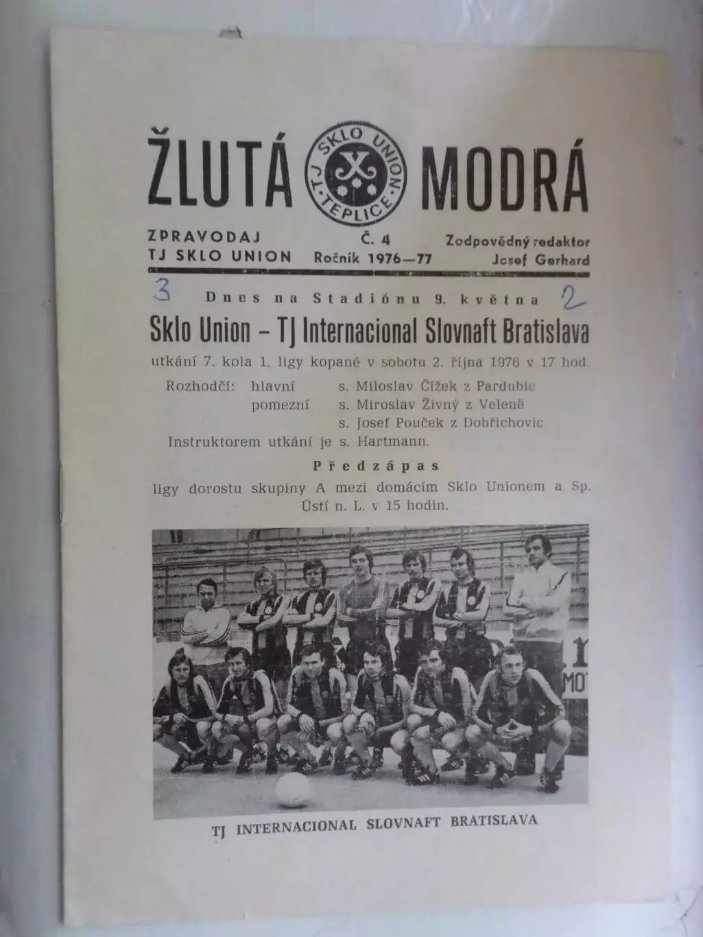 программа Скло Юнион Теплице - Интер Словнафт Братислава 1976-1977 Чехословакия