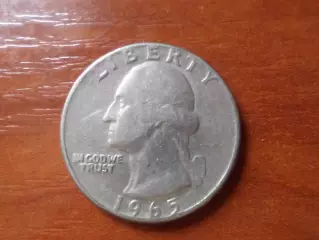Монета 25 центов США квотер 1965 г