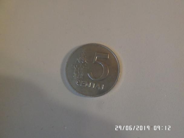 монета 5 центов Литва 1991 г
