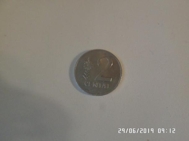 монета 2 цента Литва 1991 г