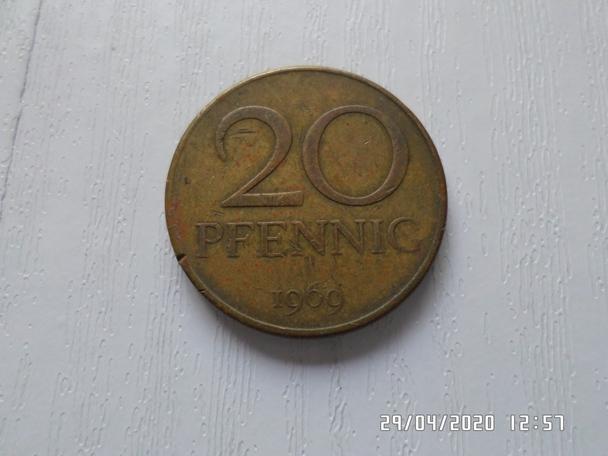 монета 20 пфеннингов ГДР 1969 г