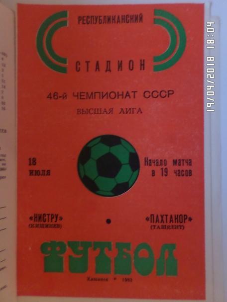 программа Нистру Кишинев - Пахтакор Ташкент 1983 г