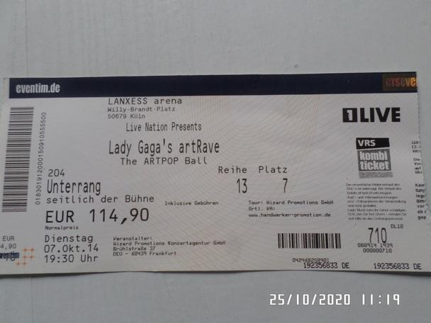 Билет на концерт Леди Гага в г. Кельн 2014 г