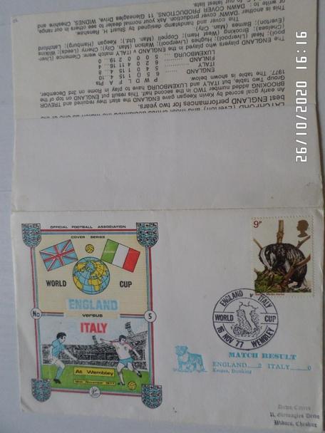 Конверт первого дня Англия - Италия 1977 г 1