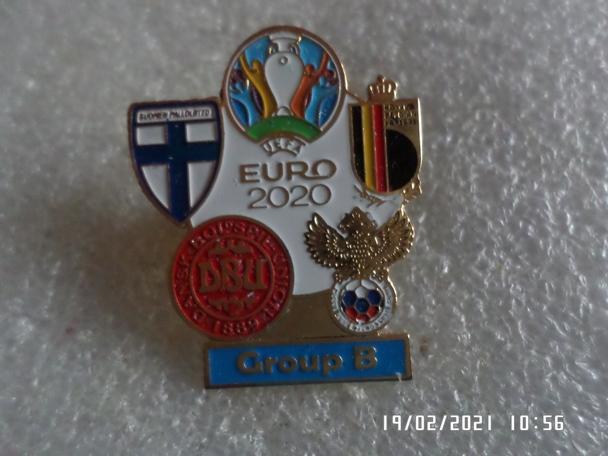 Значок ЕВРО-2020 группа В Финляндия Дания Россия Бельгия