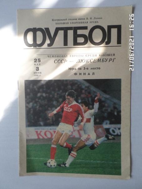программа СССР - Люксембург 1984 г чемпионат Европы среди юношей