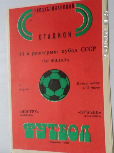 программа Нистру Кишинев - Кубань Краснодар 1984 г кубок СССР