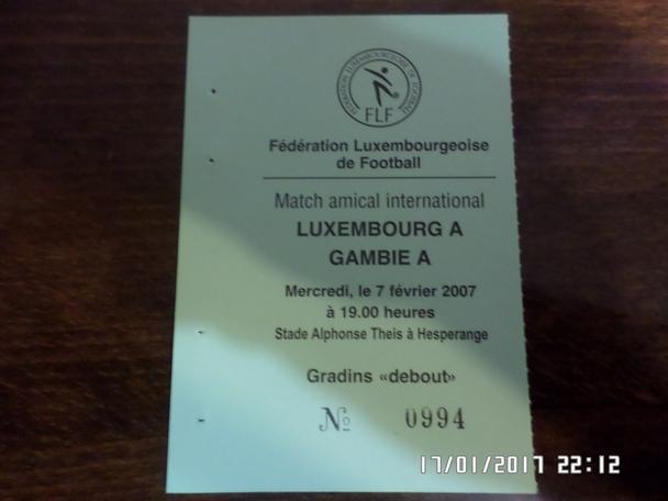 Билет к матчу Люксембург - Гамбия 2007 г