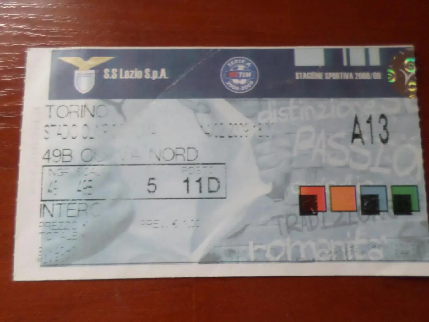 Билет к матчу Лацио - Торино Италия 2008-2009