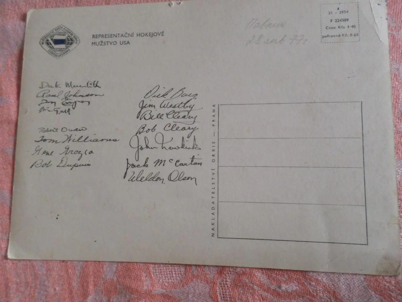 открытка хоккей сборная США участник чемпионата мира по хоккею 1959 г 1