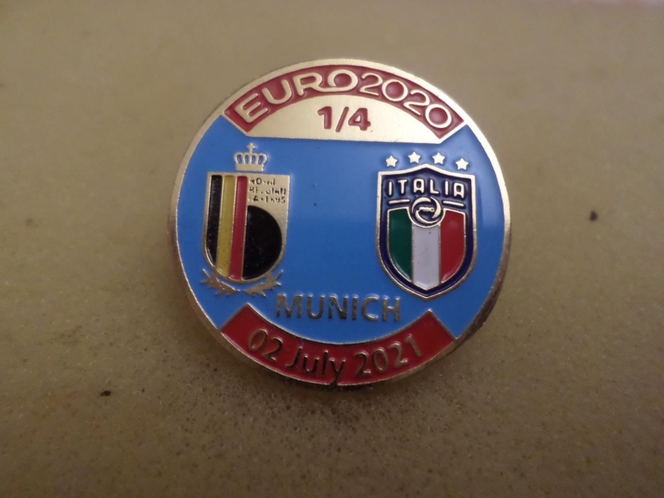 Значок ЕВРО-2020 Бельгия - Италия 2 июля 2021 г Мюнхен
