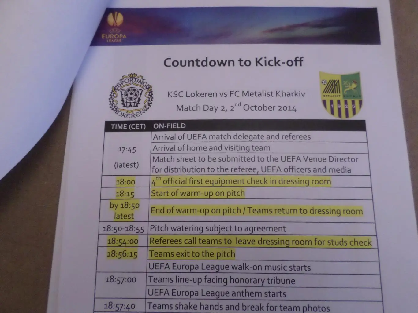 программа мероприятий Спортинг Локерен - Металлист Харьков 2014 г