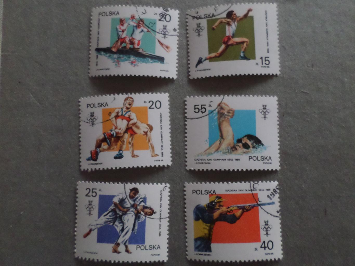 марки Польша Олимпийские игры Сеул 1988 г