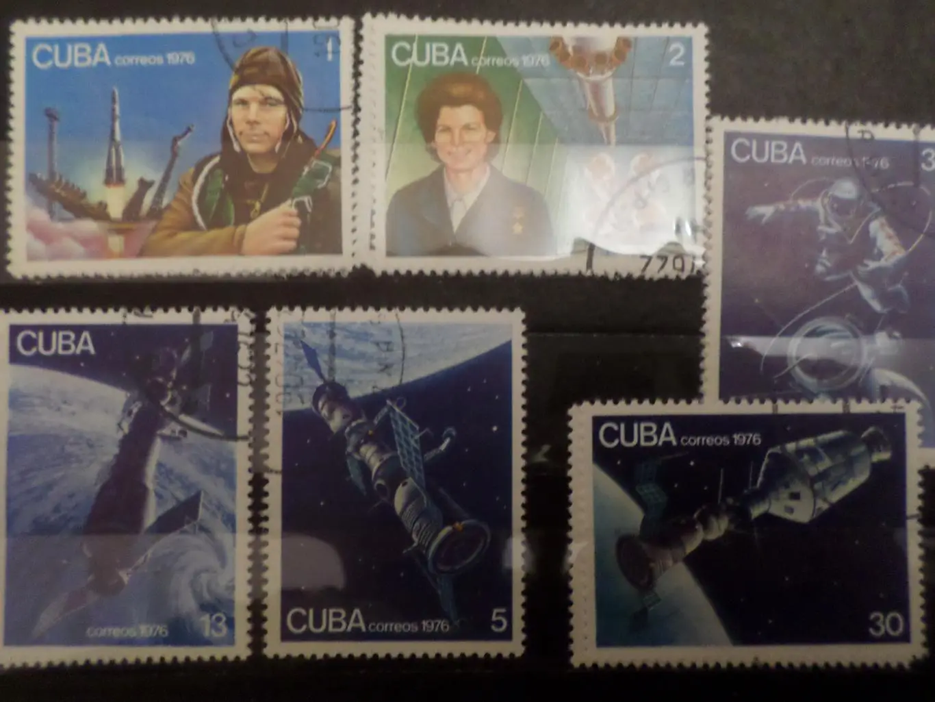 Марки Куба Космос Гагарин, Терешкова 1976 г