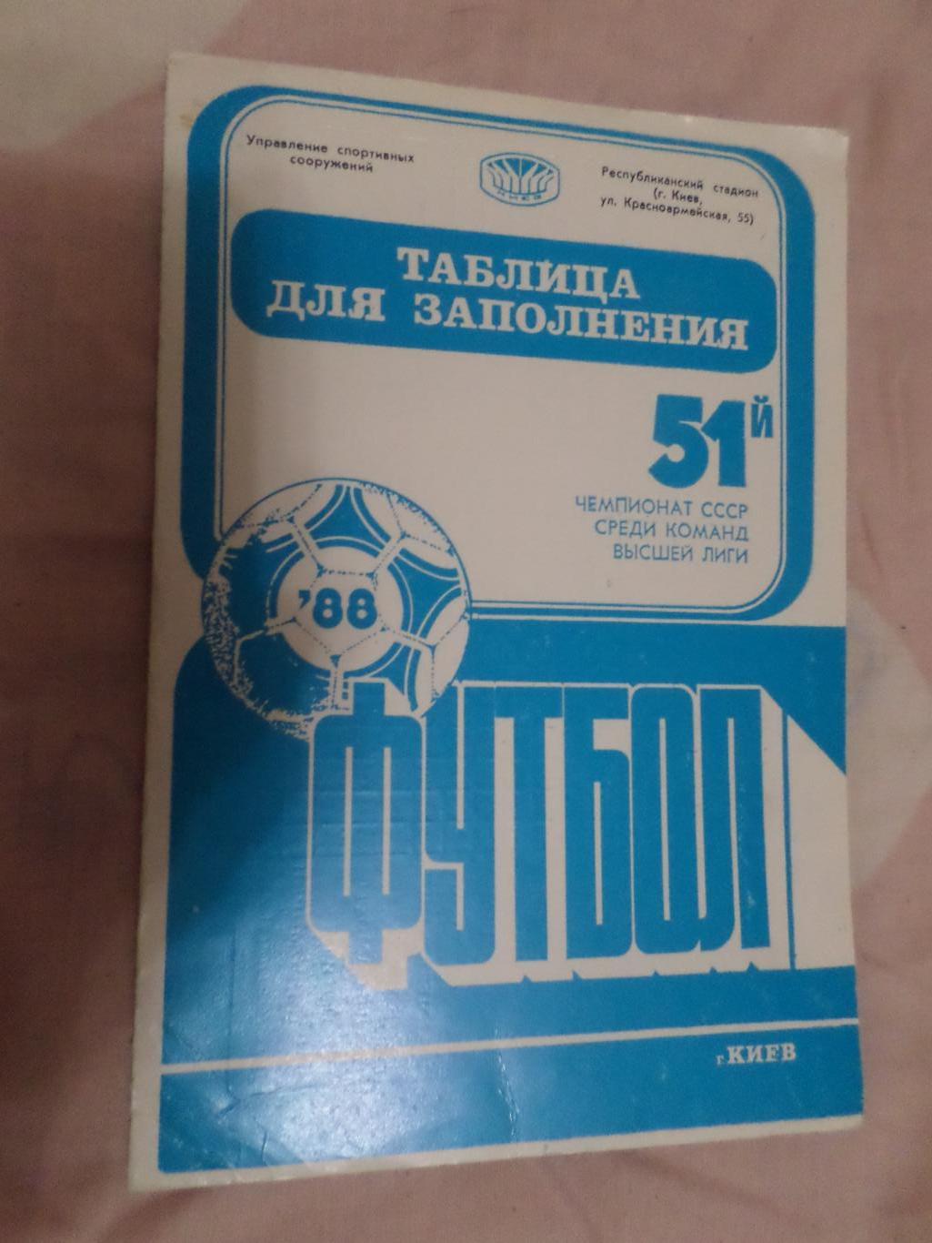 таблица для заполнения Чемпионат СССР по футболу 1988 г Киев