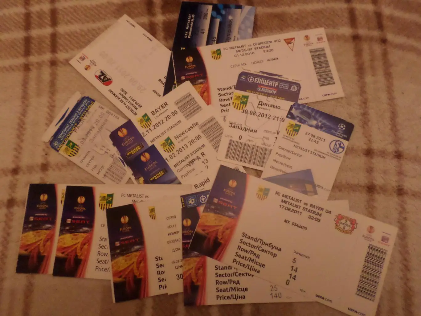 подборка билетов матчей Металлист Харьков в Еврокубках 2007-2013 г 15 шт