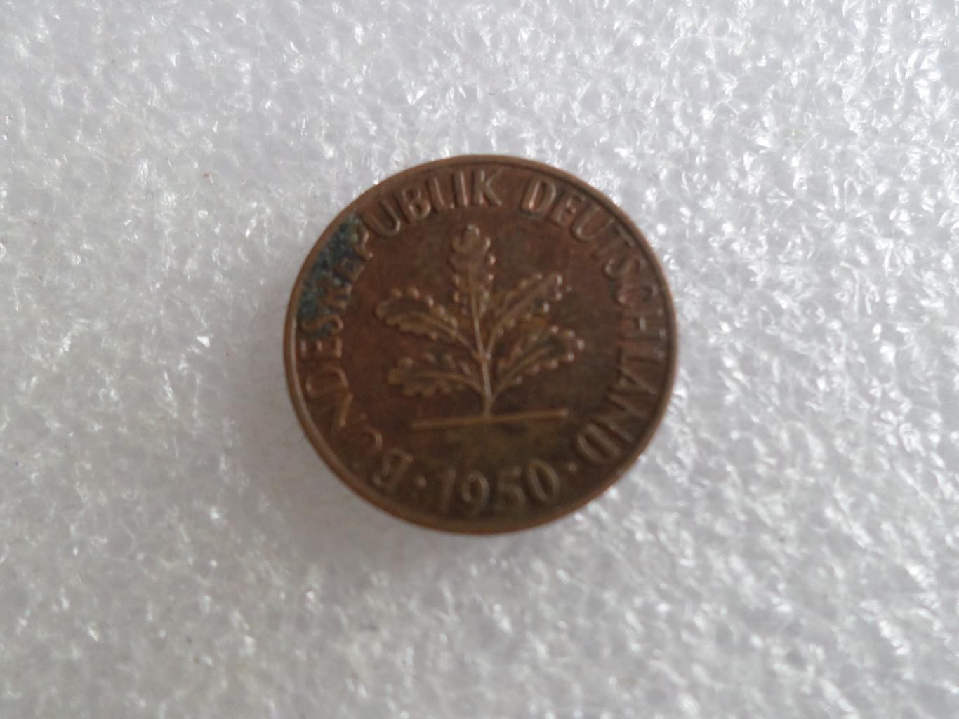 монета 1 пфенниг ФРГ Германия 1950 г 1