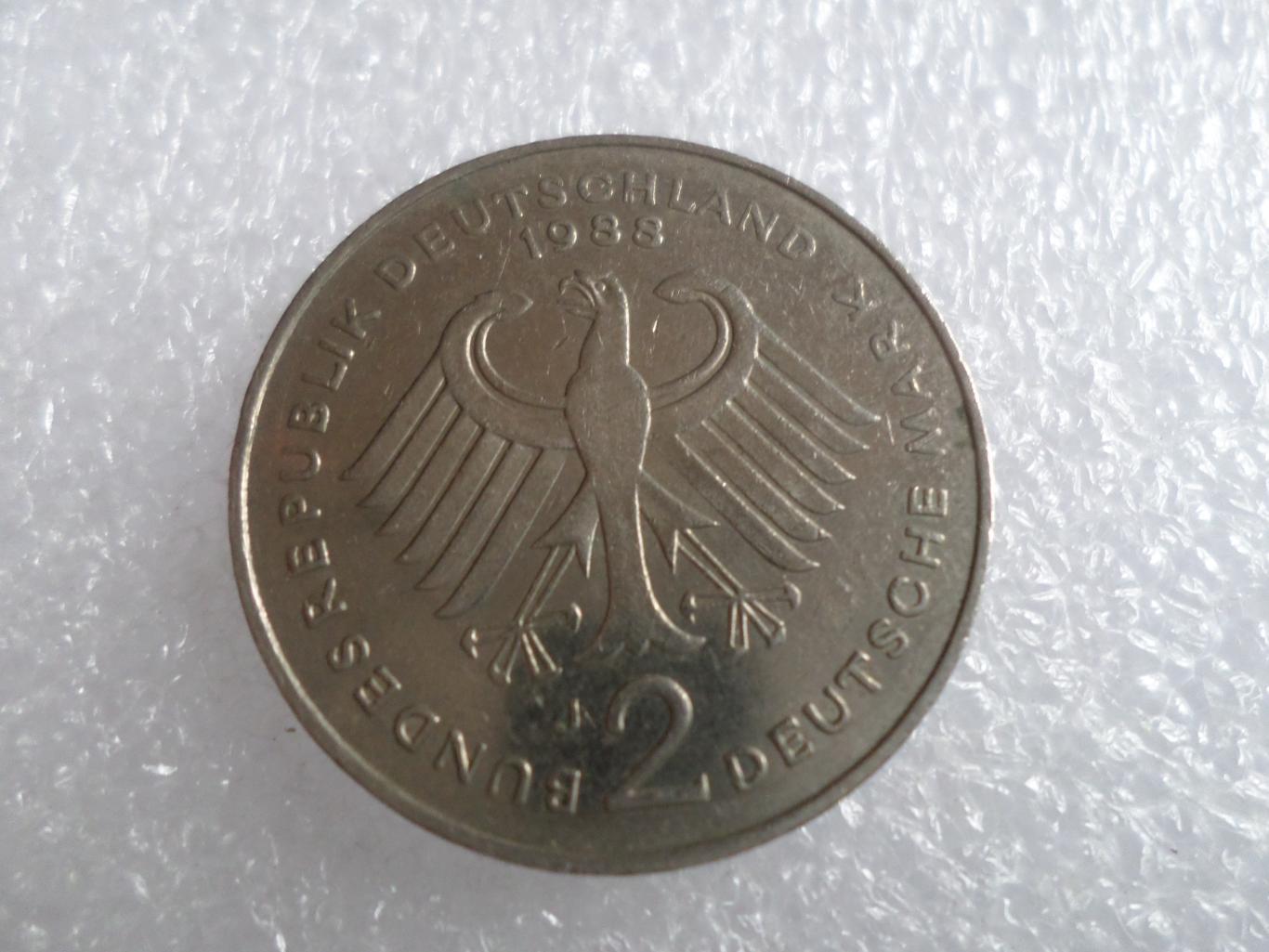 Монета 2 марки ФРГ Германия 1988 г Шумахер двор J 1