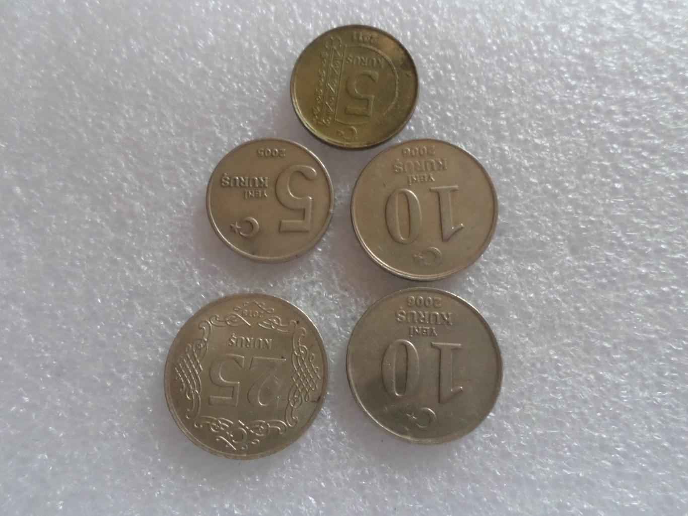 Монеты Турция 5, 10, 25 куруш 5 шт