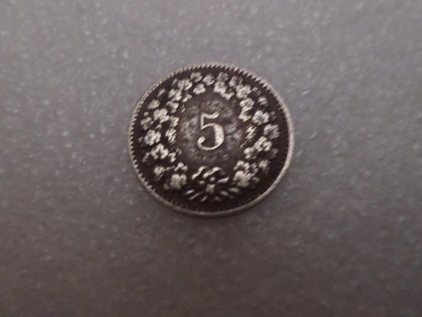Монета 5 раппенов Швейцария 1903 г