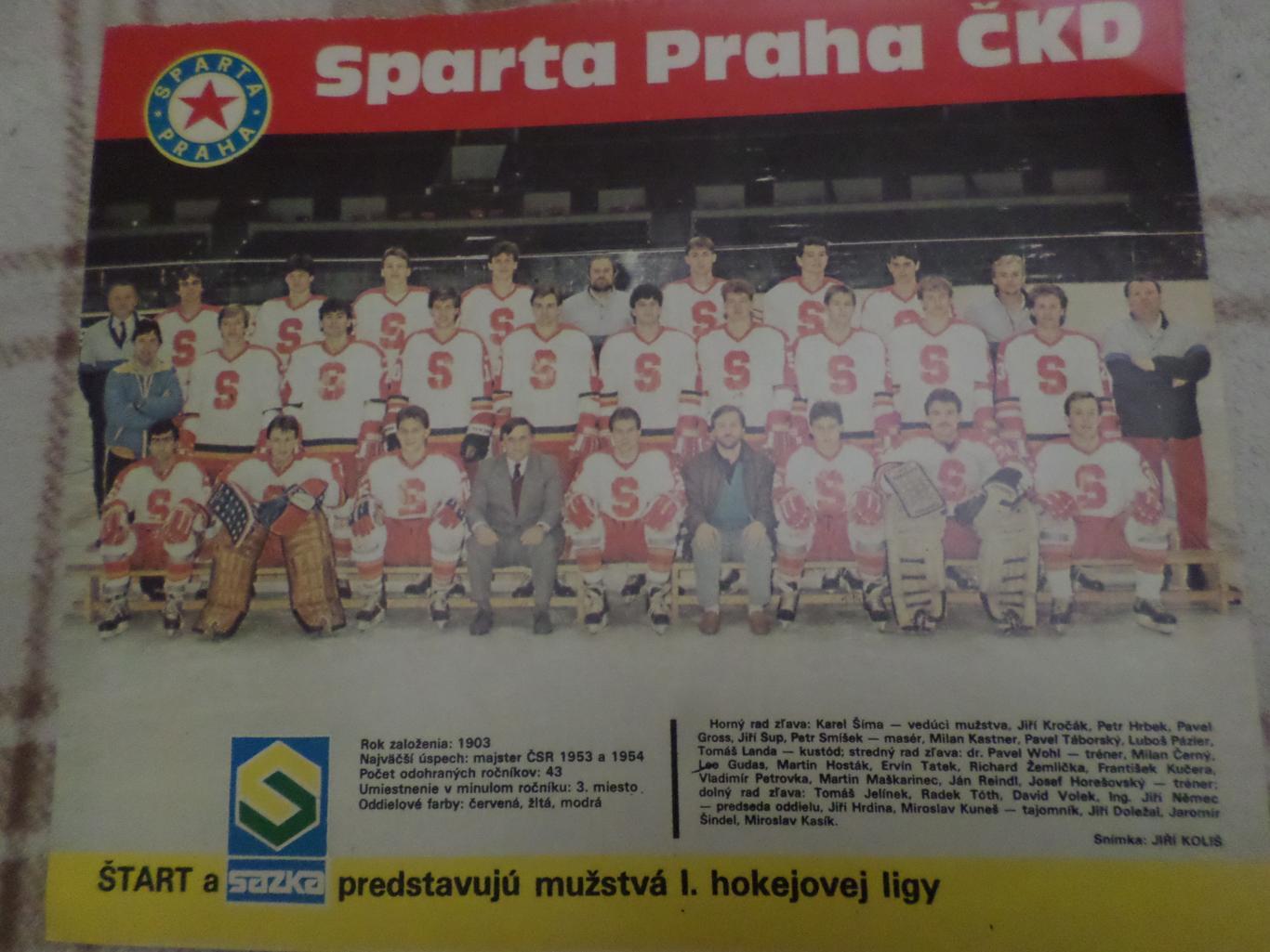 постер из журнала Старт Чехословакия Спарта Прага хоккей 1986 г