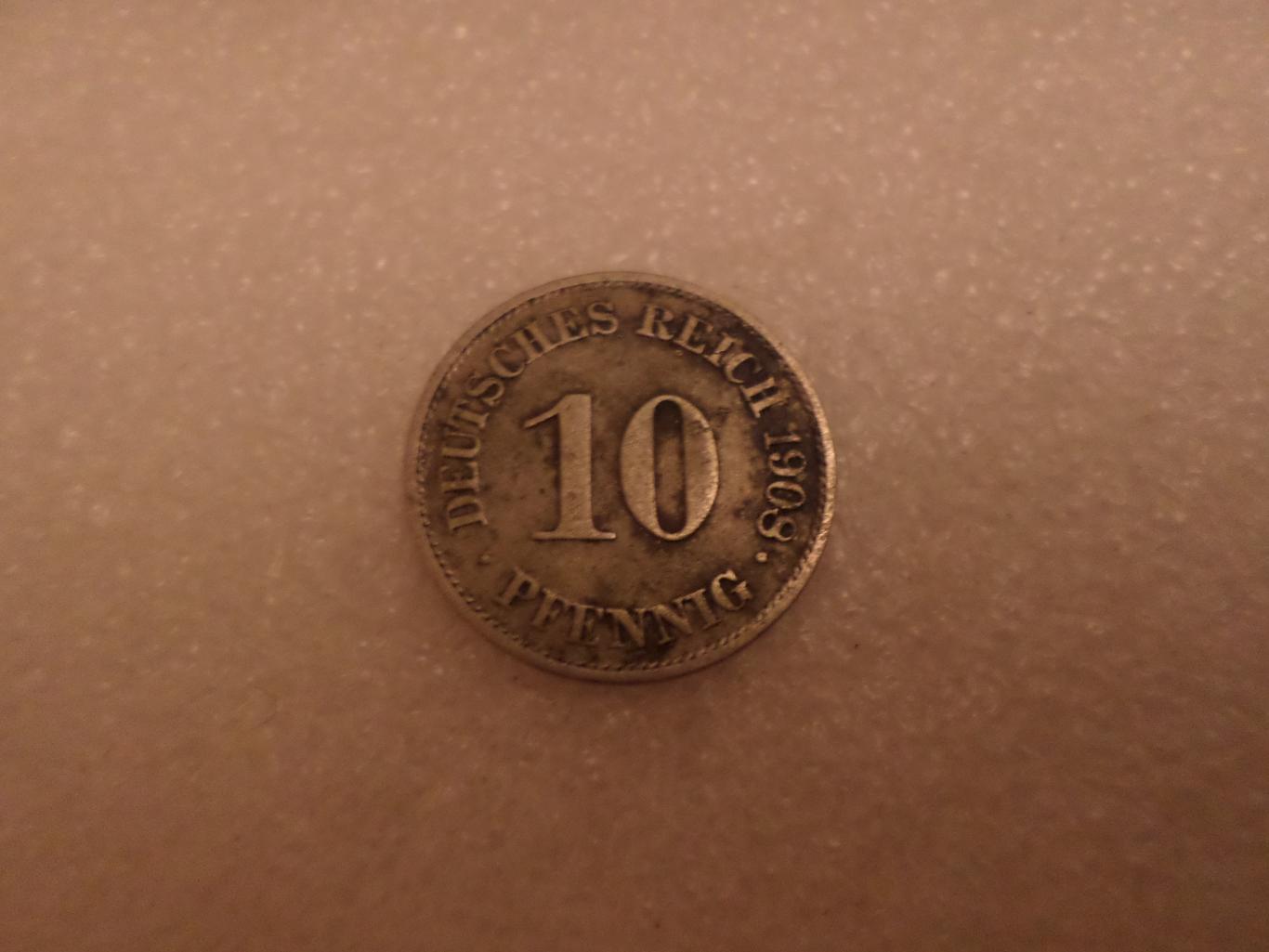 монета 10 пфеннигов Германия 1908 г