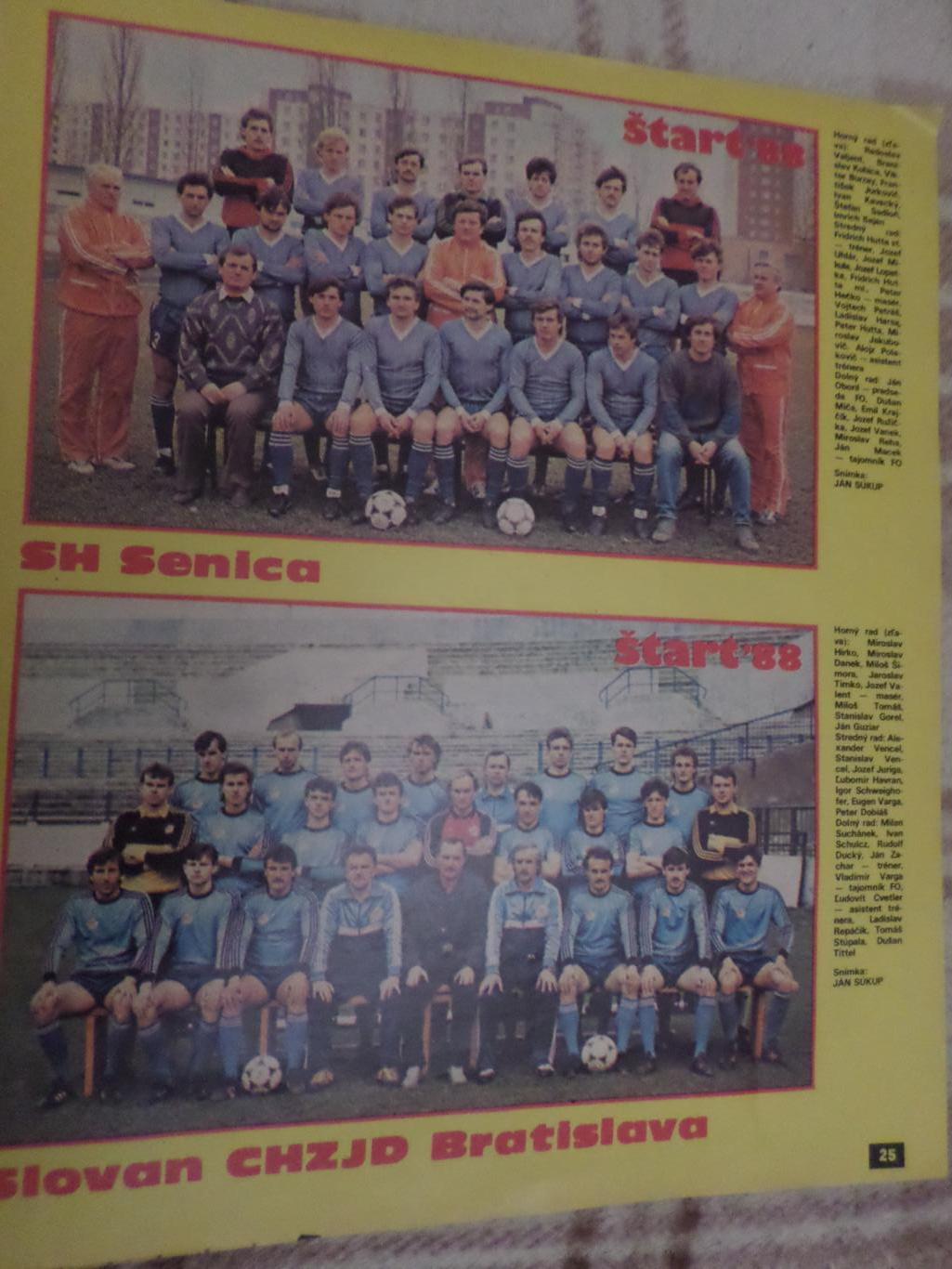 постер из журнала Старт Чехословакия ФК Сеница и Слован Братислава 1988 г