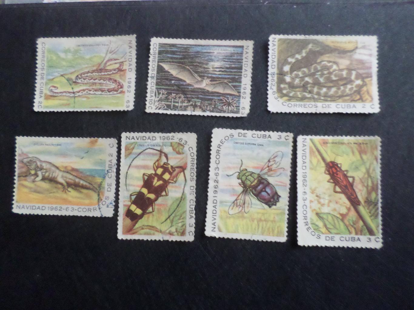 марки Куба фауна земноводные и насекомые 1962 г