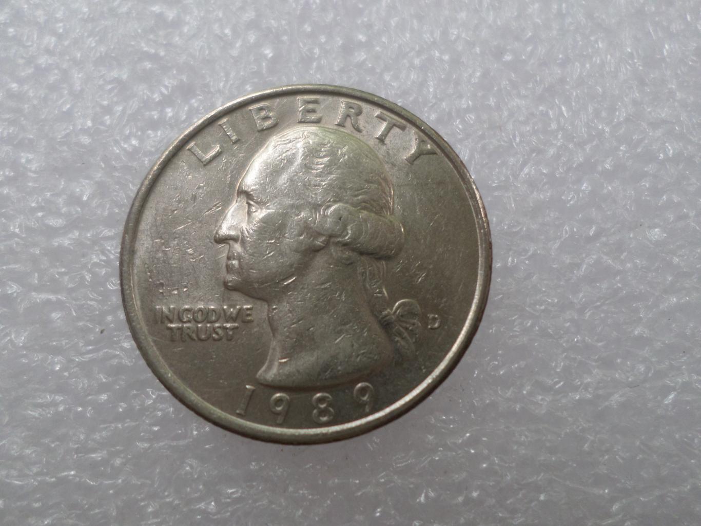 Монета 25 центов квотер США 1989 г
