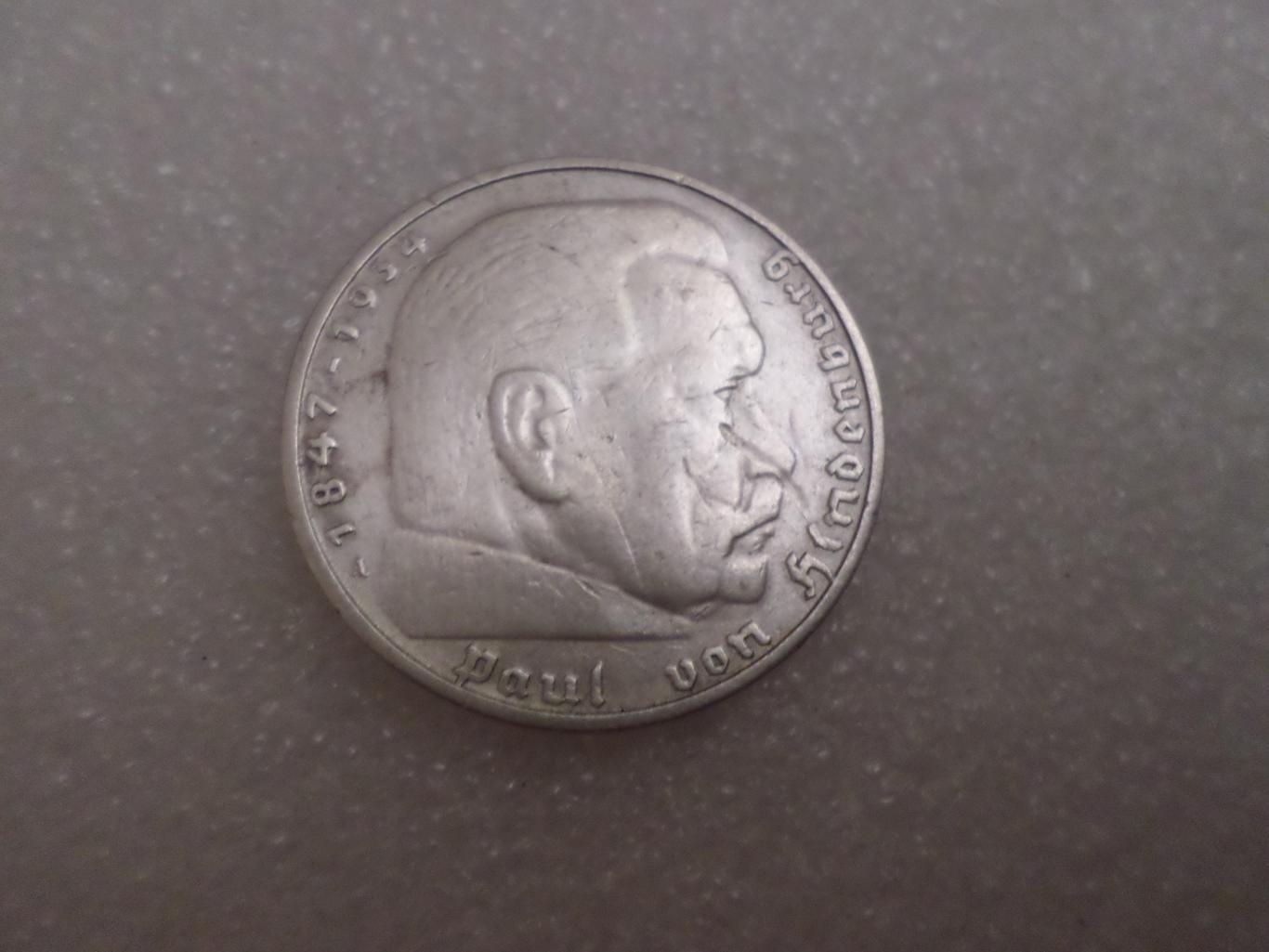 монета 5 марок Германия 1936 г серебро