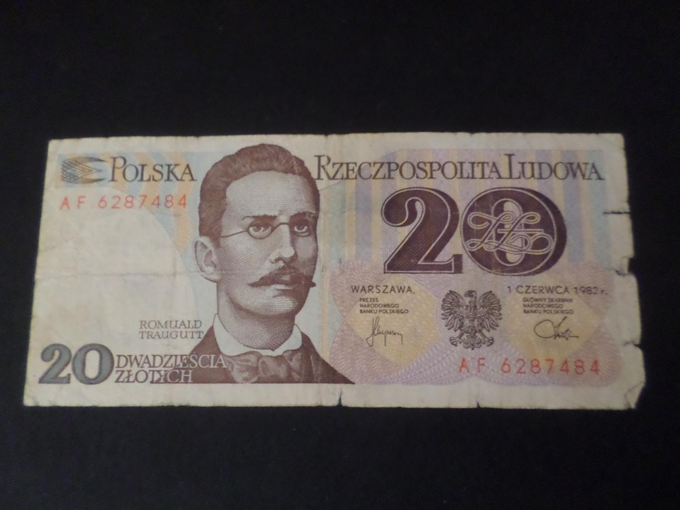 Банкнота 20 злотых Польша 1982 г