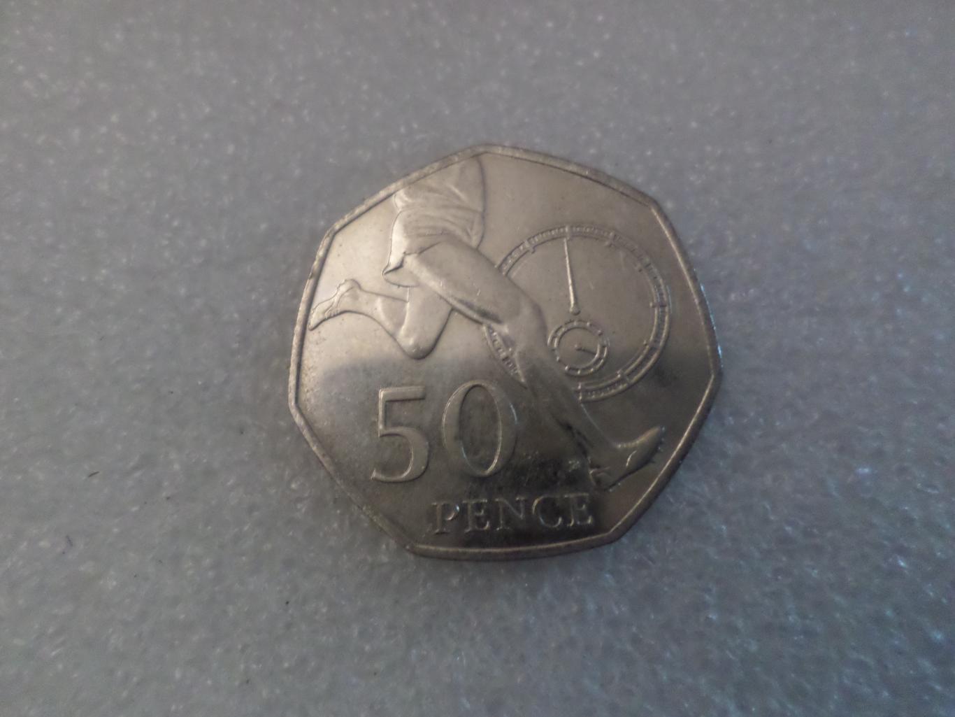 Монета 50 пенсов Великобритания 2004 г рекорд бега на 1 милю