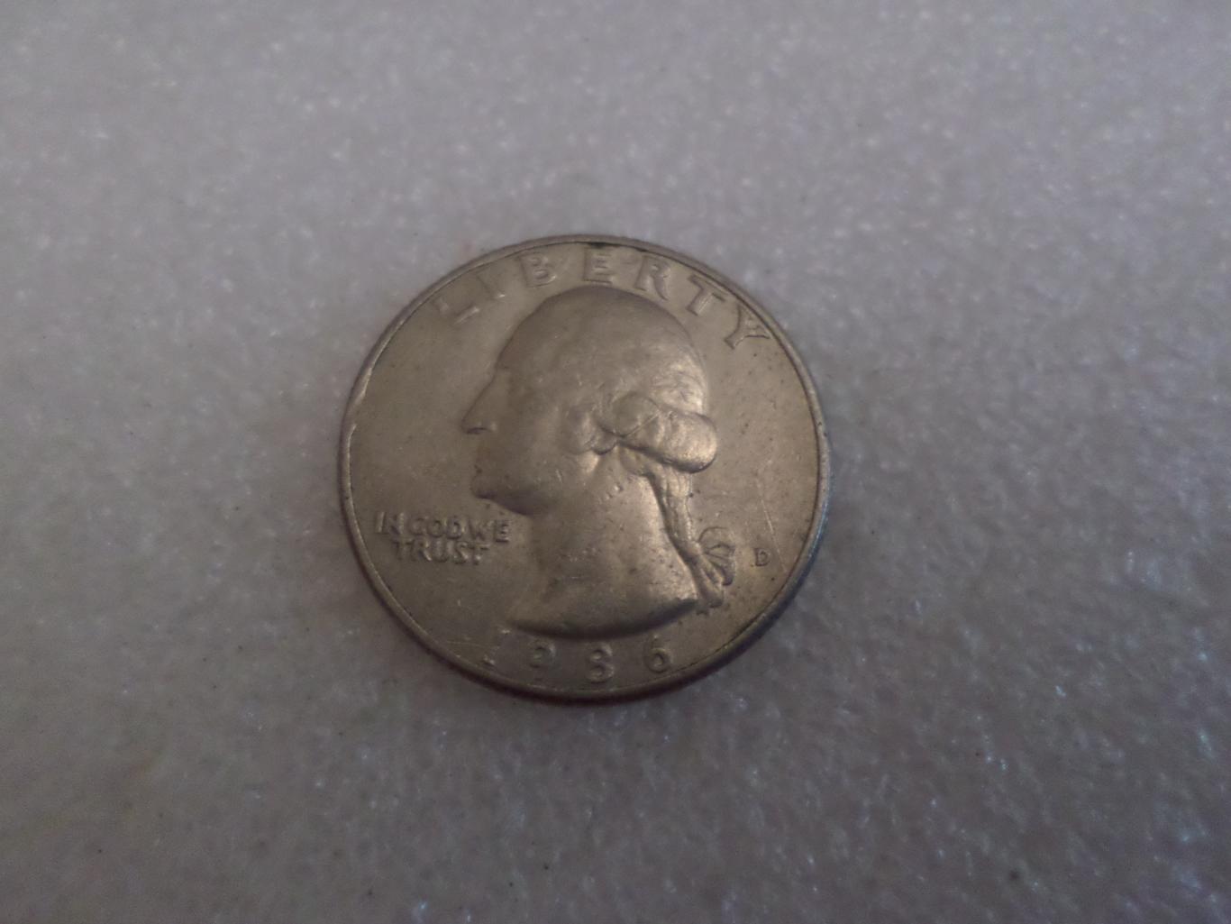 Монета 25 центов квотер США 1986 г