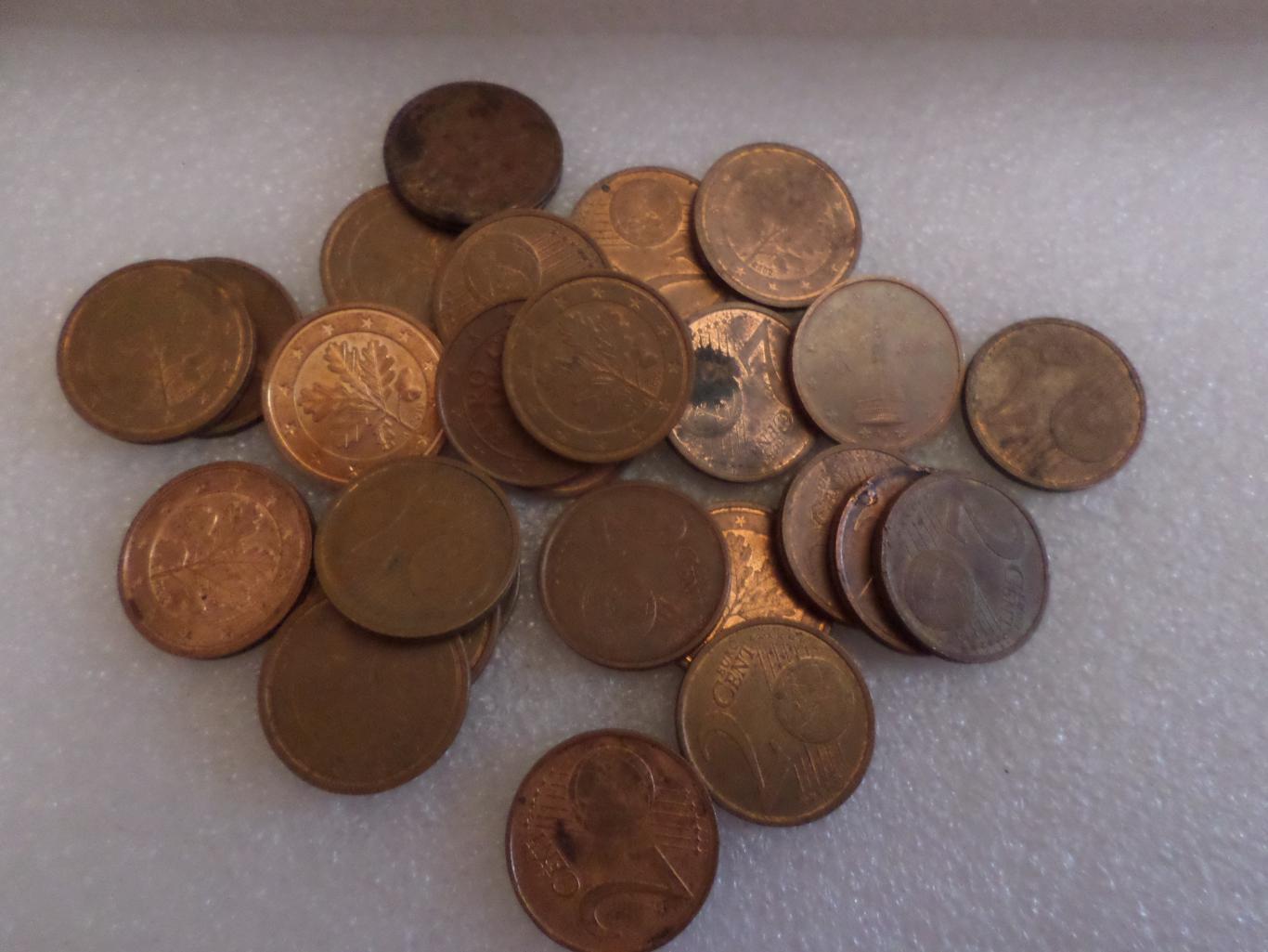 Монеты 2 евроцента 25 шт