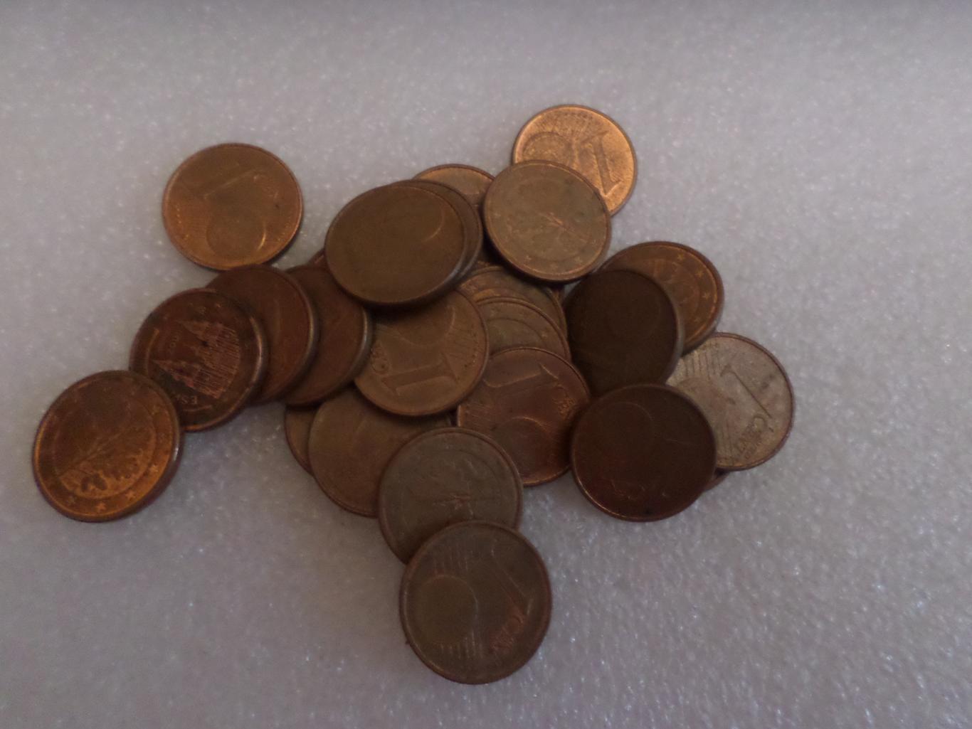 Монеты 1 евроцент 25 шт
