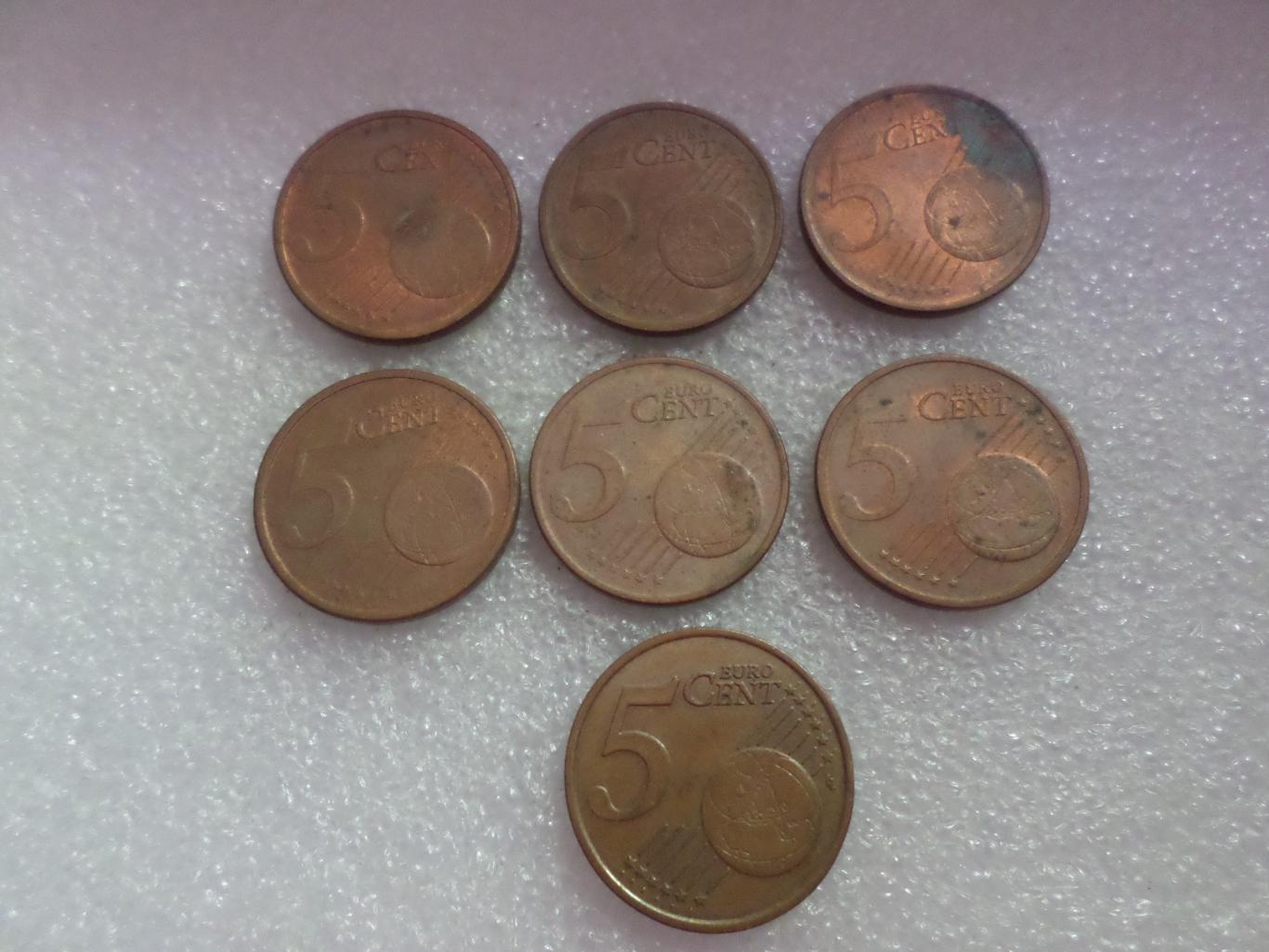 Монеты 5 евроцентов 7 шт