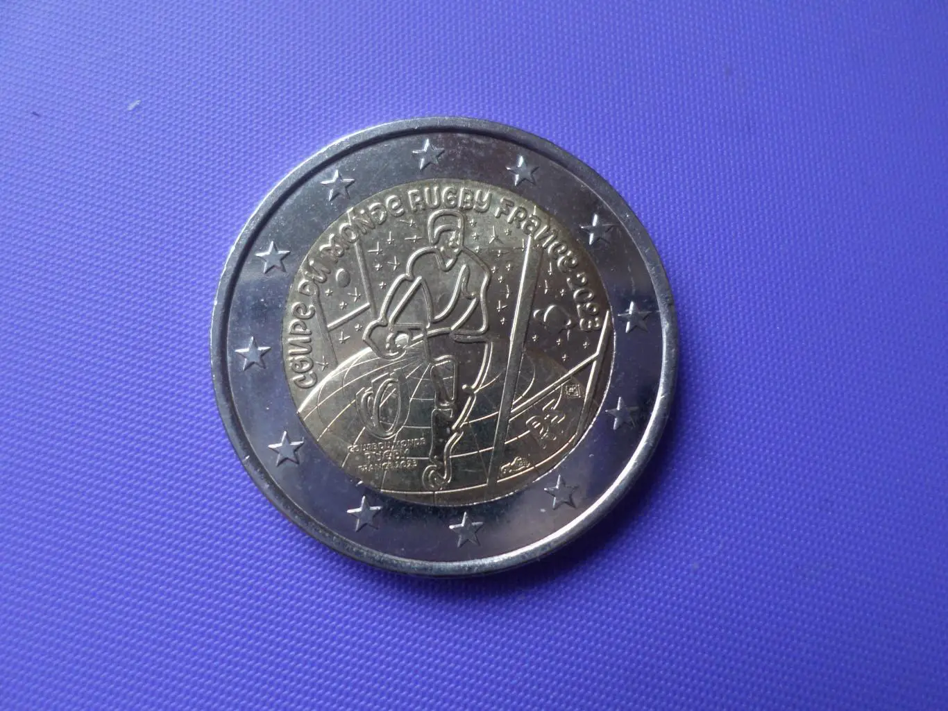 Монета 2 евро Чемпионат мира по регби Франция 2023 г