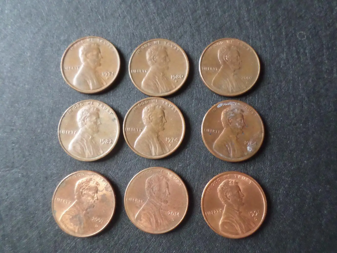 монеты 1 цент США погодовка 1971-2014 гг 9 шт