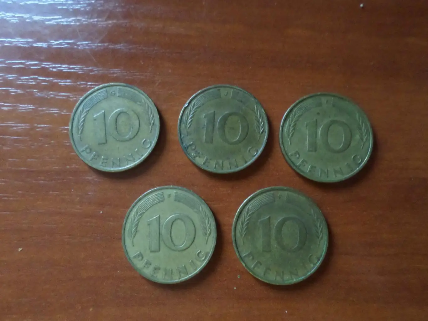 Монеты ФРГ Германия 10 пфеннигов 5 шт