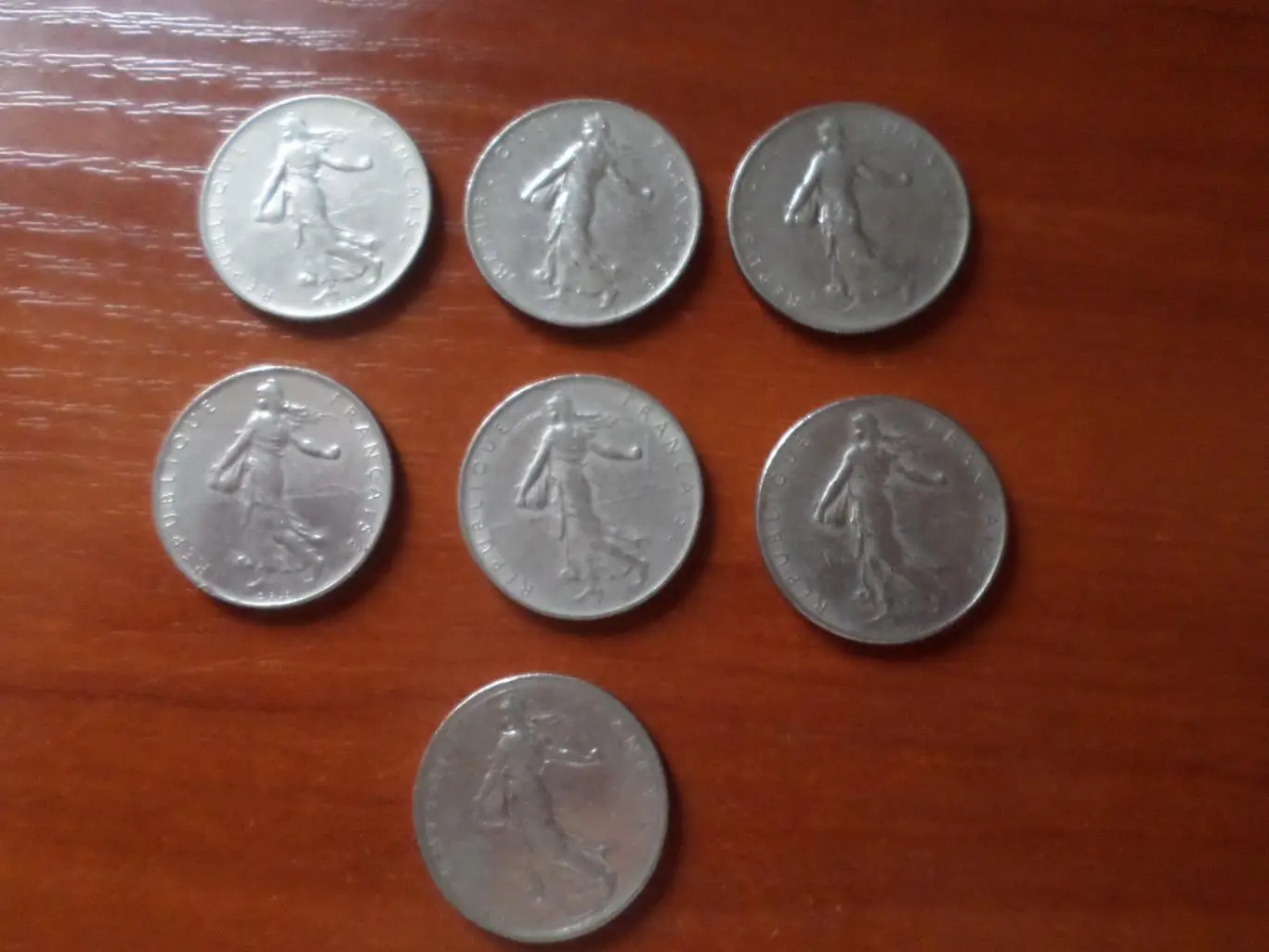 Монеты 1 франк Франция 7 шт 1