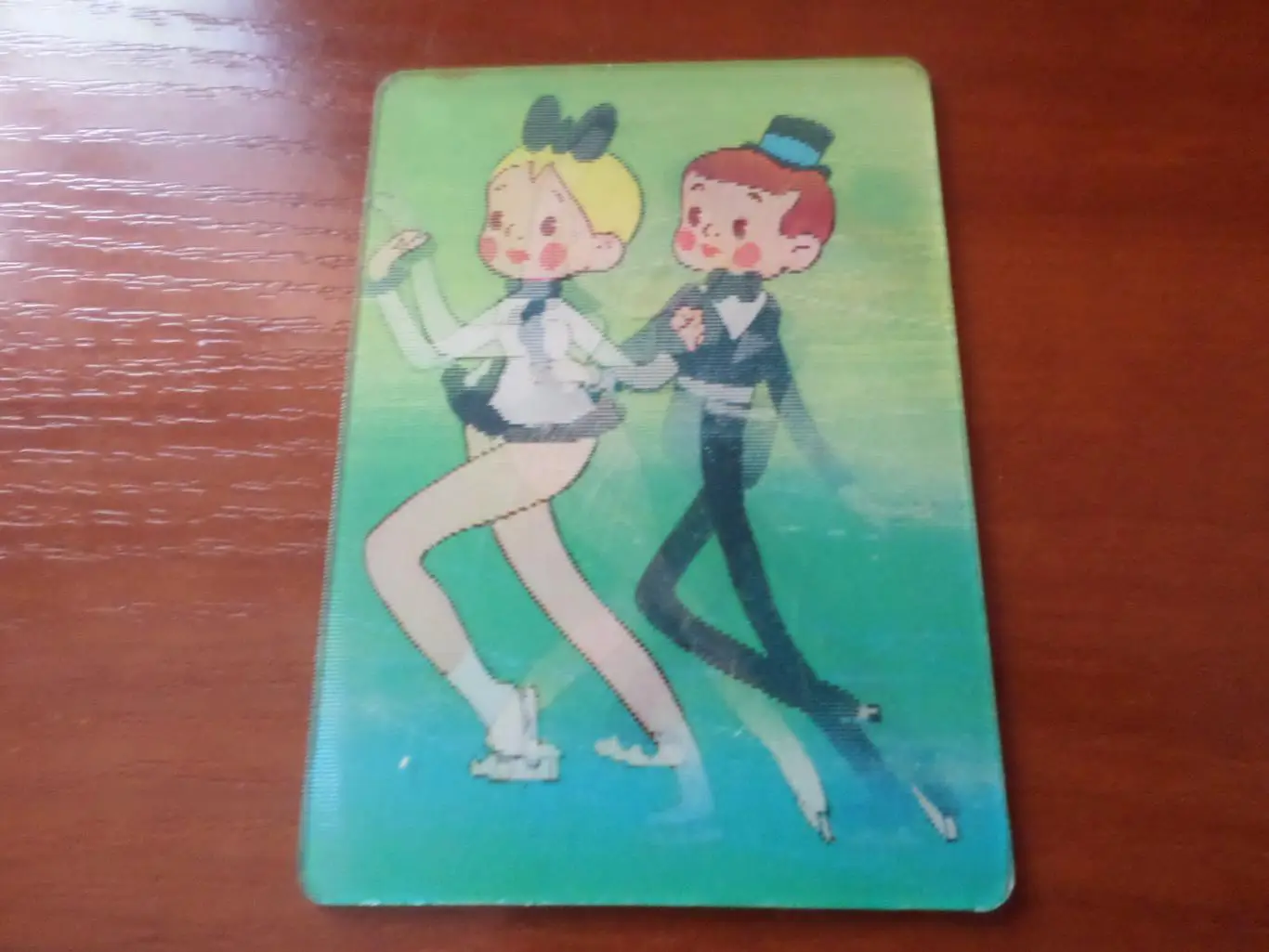 Календарик переливной стерео мультфильм Танец на льду фигурное катание 1987