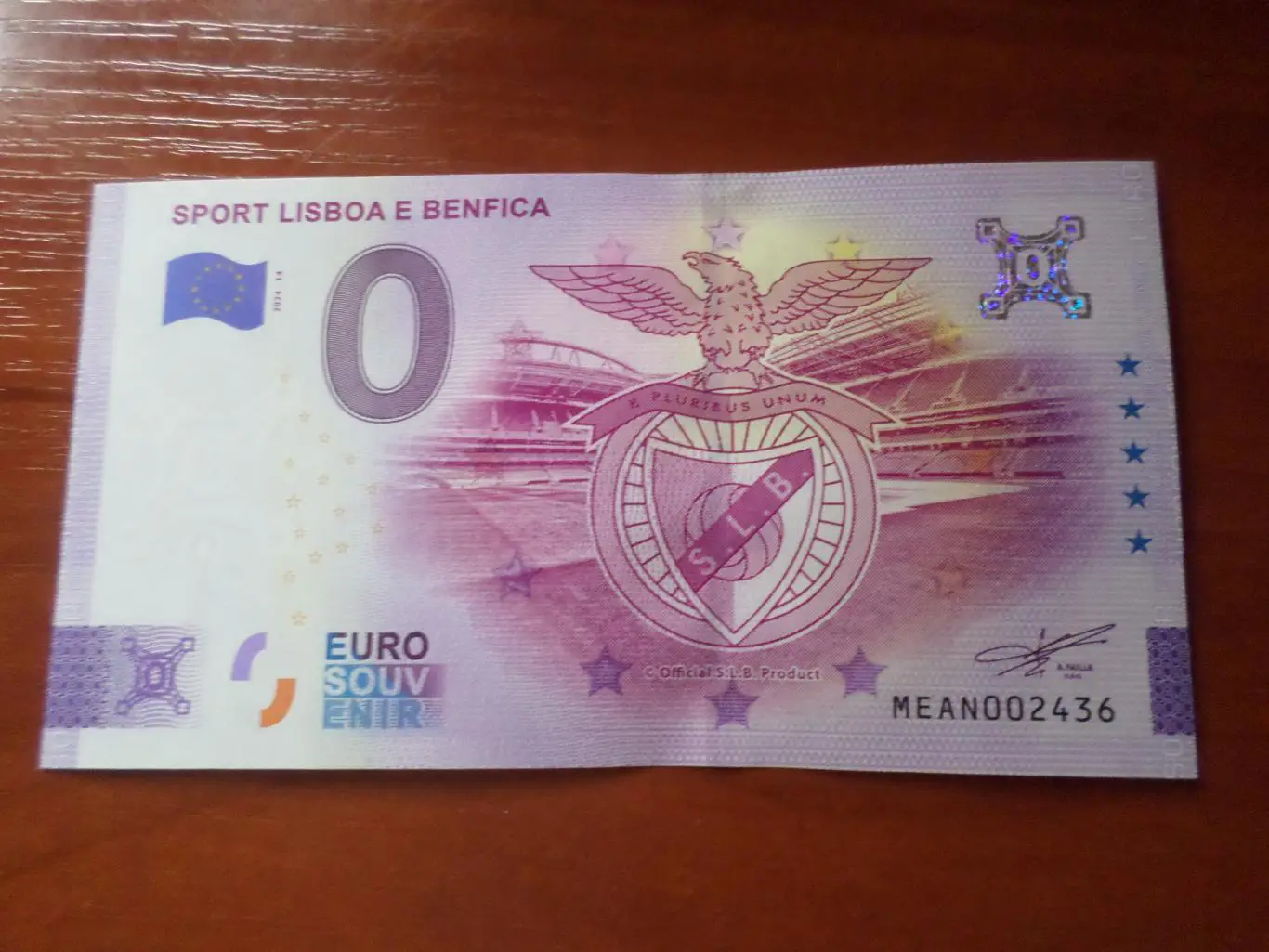 банкнота 0 евро ФК Бенфика Лиссабон Португалия 2024 г