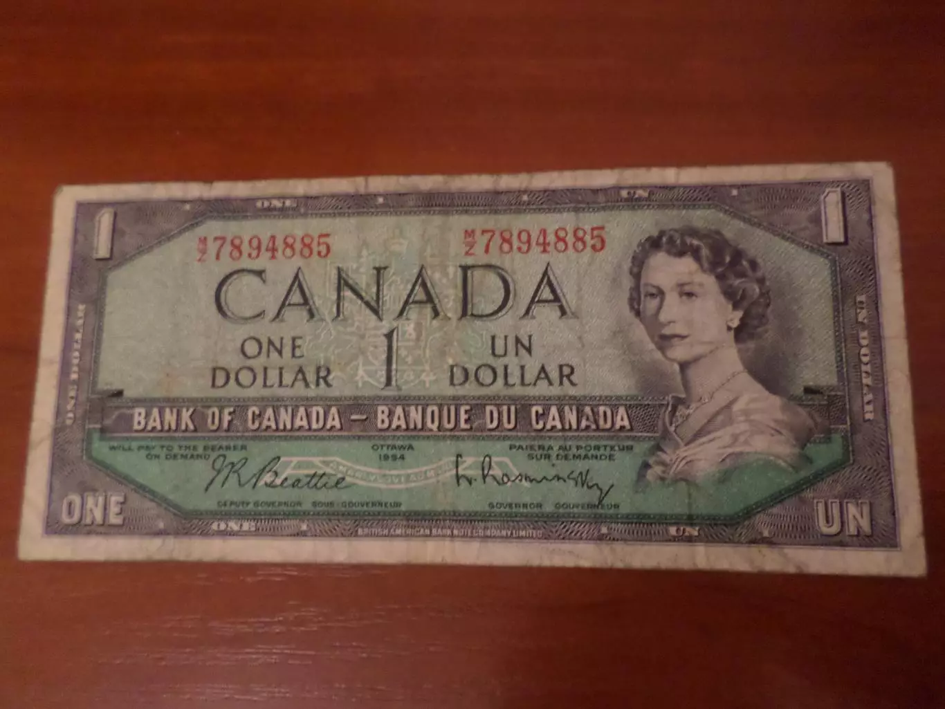 Банкнота 1 доллар Канада 1954 г