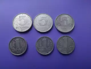 монеты 1 и 5 пфеннигов ГДР 6 шт