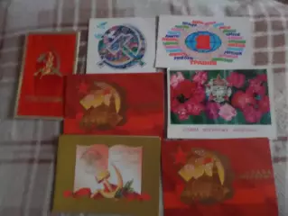 открытки Поздравляю, Слава Октябрю, 1 мая 7 шт