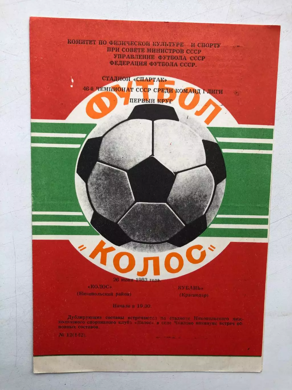 Колос Никополь - Кубань 26.06.1983