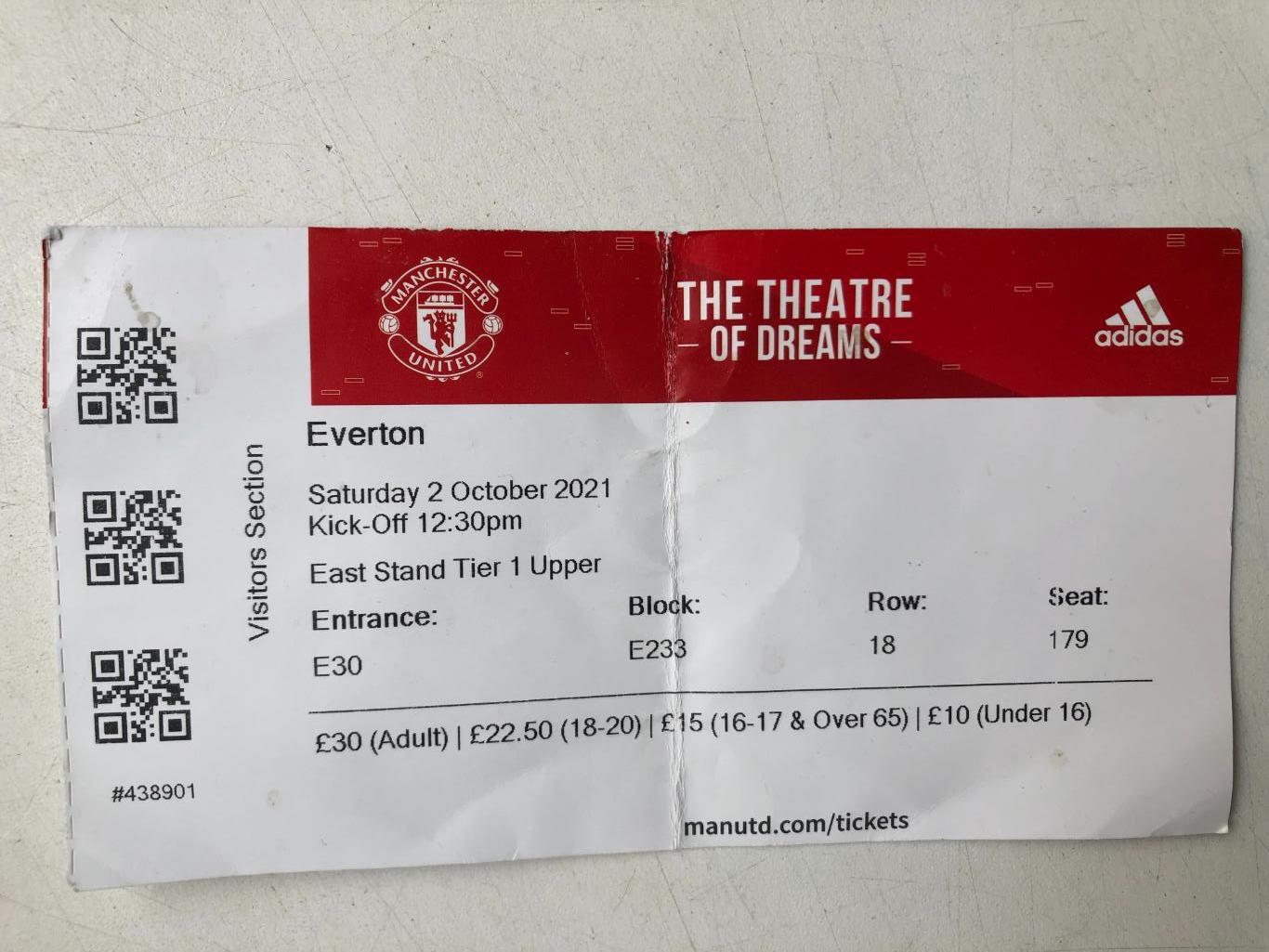 Билет Манчестер Юнайтед - Эвертон 2.10.2021